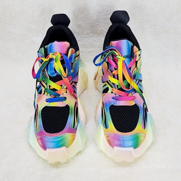 Anthony Wang Alien Rainbow Multi Hidden Wedge Platform Sneakers Octopus Tread - Picture 8 of 14